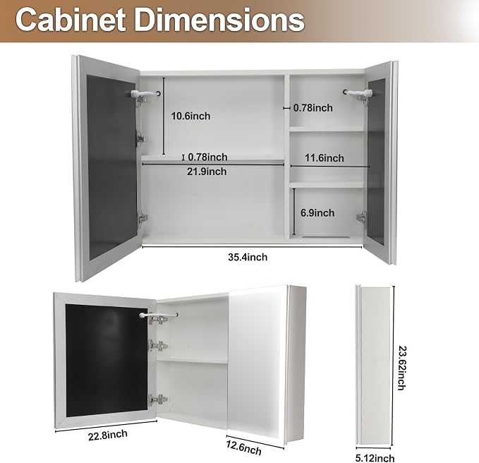35"x24" Medicine Cabinet with Lights, LED Lighted Medicine Cabinet with Mirror - Image 2
