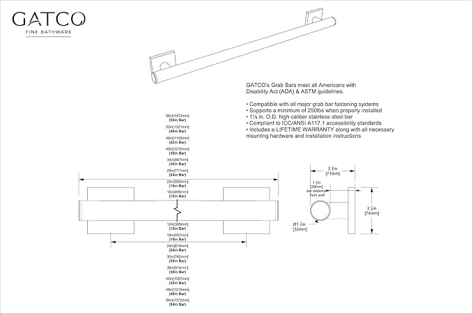 Gatco 944MX Elevate 24" L Grab Bar, Matte Black/ADA Compliant Stainless Steel - Image 8
