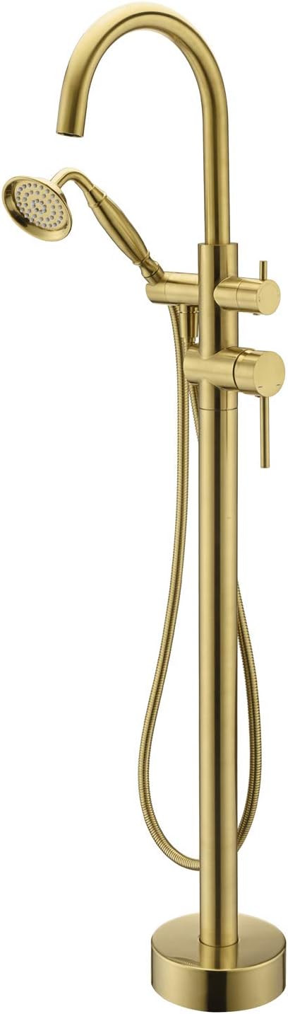 Tub Filler Freestanding Bathtub Faucet Brushed Gold Floor Mounted Brass by wowkksanitaryware