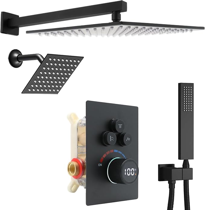 Digital Display Dual Head Shower system Rain Shower System Shower Wall Mount 10 by Backnets