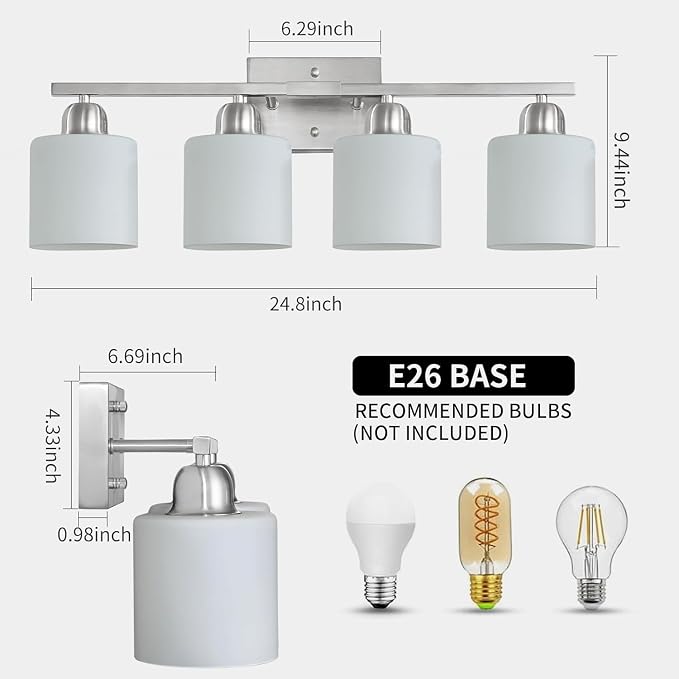 4 Light Bathroom Light Fixtures, Brushed Nickel Vanity Lights - Image 2