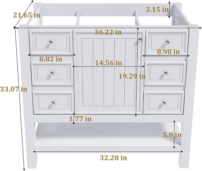Favfurish 36" Bathroom Vanity Without Top Sink, Modern White Vanity Only - Image 2