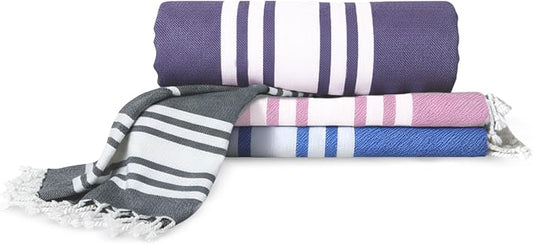 Turkish Cotton Beach Towel Pack of 4 & 1 Boho Tote Bag by Occosa-LuxuryHammamTowels