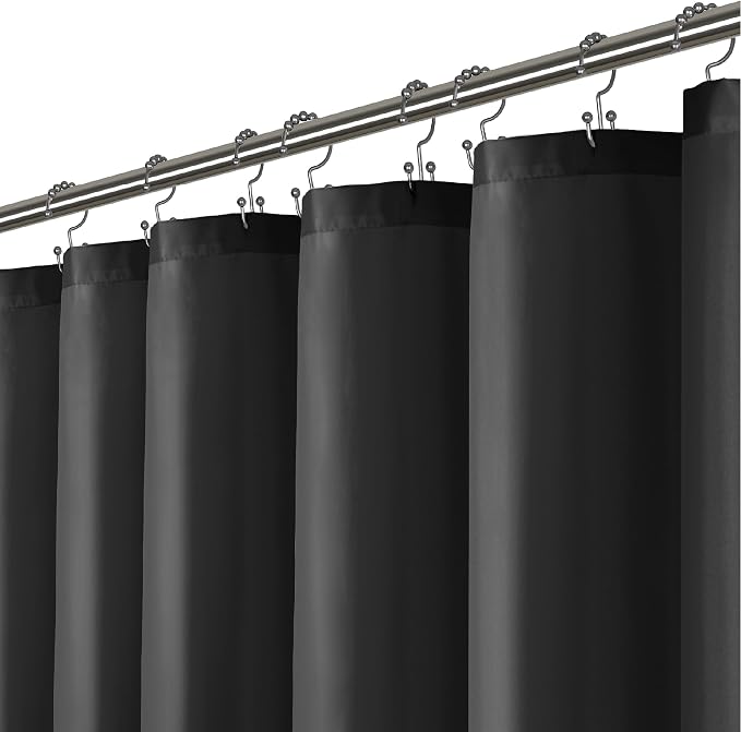 LiBa Black Shower Curtain, Heavy Duty Fabric, Soft Cloth Shower Curtain Liner by Liba