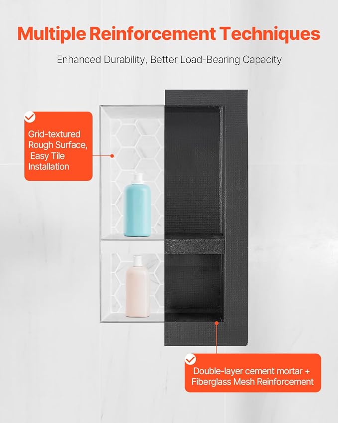 VEVOR Shower Niche, 16 x 24 inch + 16 x 24 inch Recessed Wall Niche - Image 6