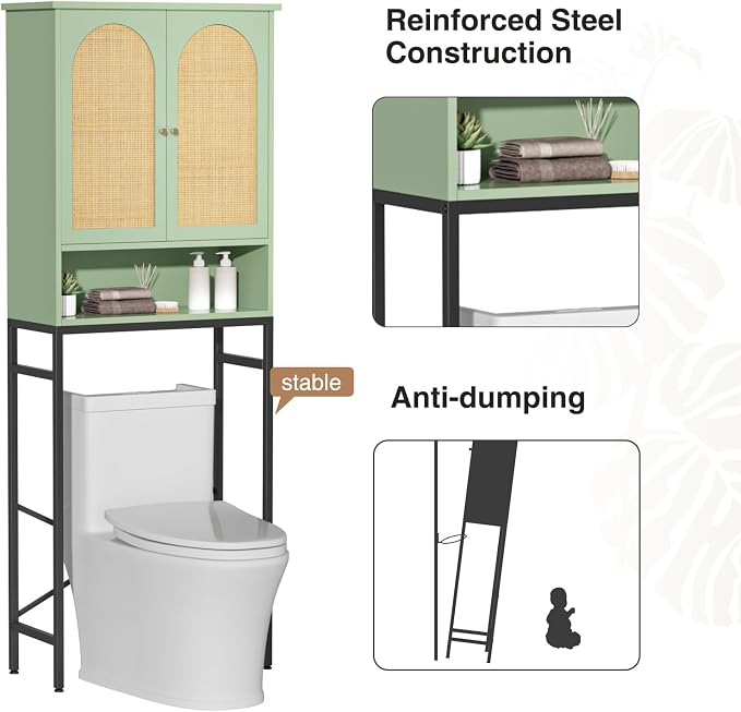 Rattan Toilet Storage Cabinet, Over The Rack Wood Cabinet - Image 7