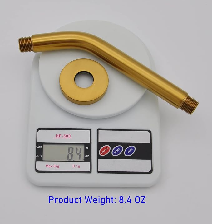 Aquaiaw Shower Arm and O-Ring Flange, 8 inch, Solid Brass, Brushed Gold - Image 5
