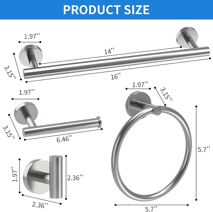 Brushed Nickel Bathroom Accessories, Bathroom Hardware Set, SUS304 Stainless - Image 2