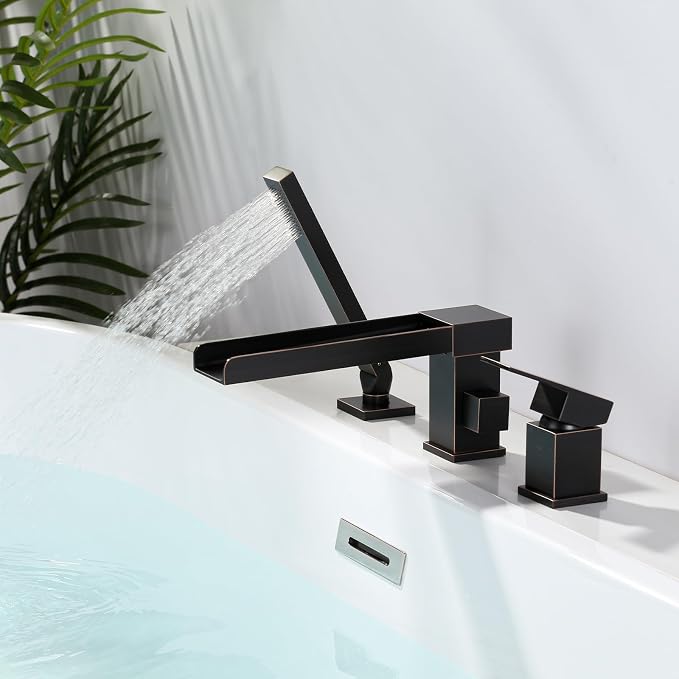 Waterfall Roman Tub Filler Faucet, Deck Mount Bathtub Filler - Image 8