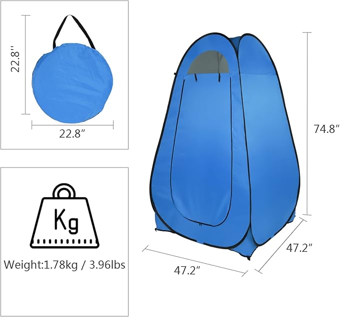 Pop Up Privacy Shower Tent, Portable Outdoor Bathroom Toilet Changing Dressing - Image 2