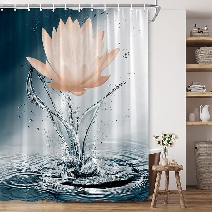 Lotus Shower Curtain Black White Blue Orange Flower Elegant Blooming Floral - Image 4