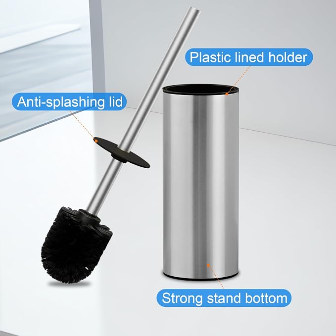 304 Stainless Steel Toilet Brush and Brush Holder Set, Circular Floor Toilet - Image 5