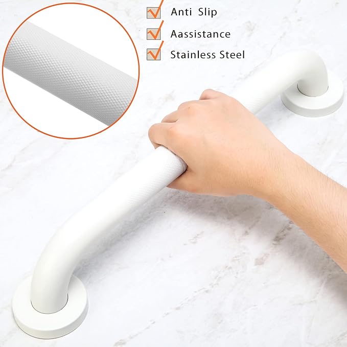 Shower Grab Bar, 2 Pack 16 Inch White Bathroom Grab Bar, 1.25" Diameter 304 - Image 3