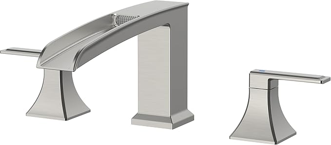 FORIOUS Waterfall Bathtub Faucet Set 3 Hole Brushd Nickel, 2 Handle Deck Mount by FORIOUS