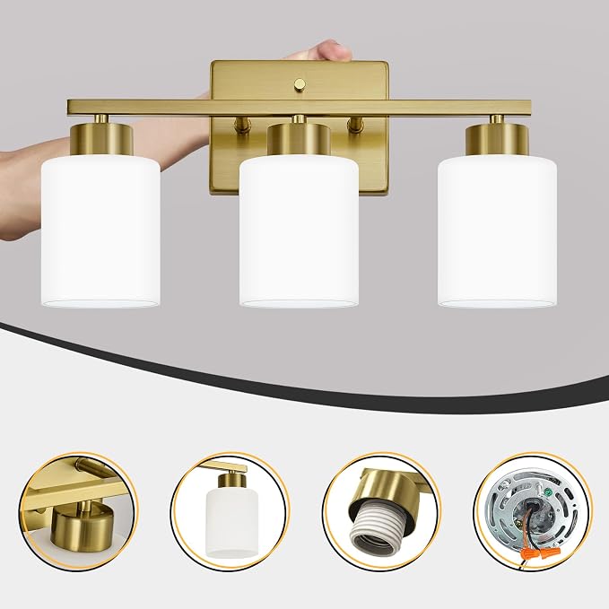 Brushed Gold Bathroom Light Fixtures, 3-Light Modern Vanity Light Over Mirror - Image 4