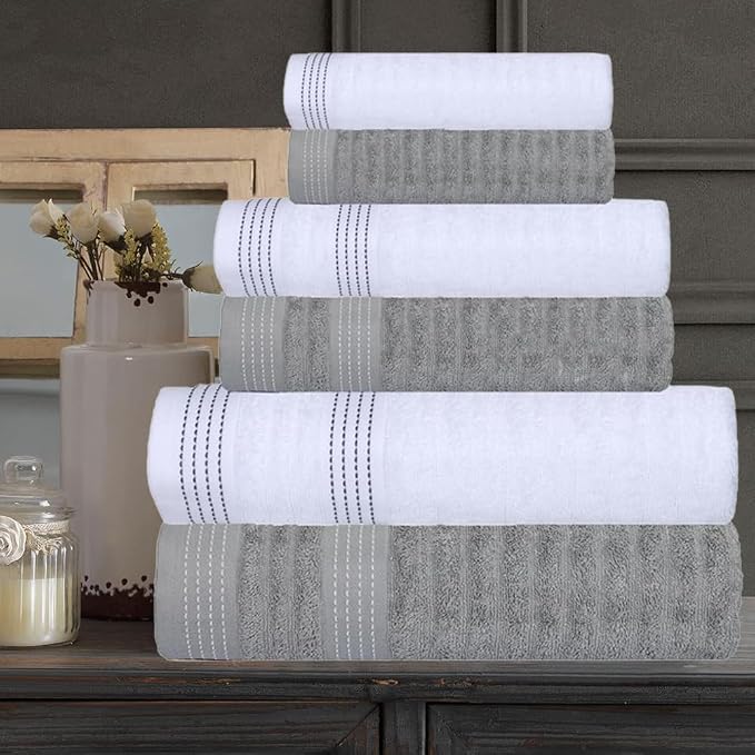 CASA COPENHAGEN Elegance 6 Pieces Towel Set- Grey Violet + White, 550 GSM 2 - Image 2
