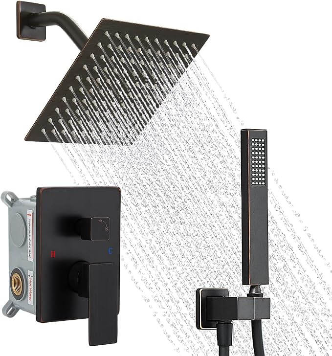 Oil Rubbed Bronze Shower System, 8 Inch High Pressure Rain Shower by YCAIKOI