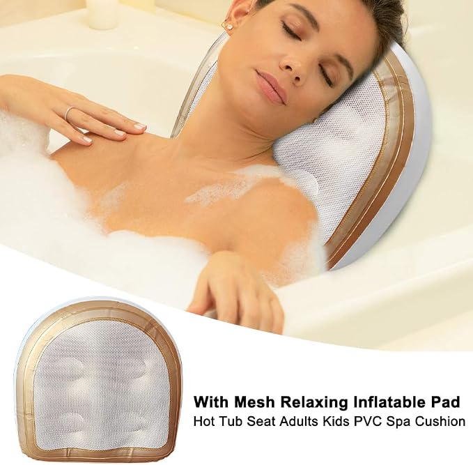 Hot Tub Booster Cushion w/Suction Cups, Inflatable Spa Cushion PVC Bathtub - Image 4