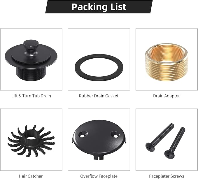 Matte Black Tub Drain and Overflow Kit, Replacement Bath Tub Drain Trim Set - Image 7