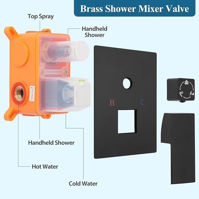 12 inch Square Shower Head and Handheld Set, Gasecoet Shower System - Image 8
