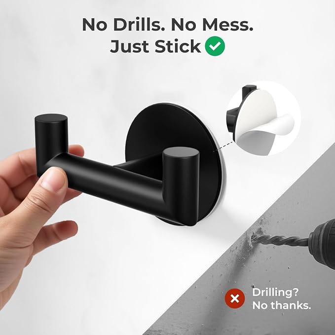 2 Pack Black Bathroom Hooks for Towels - Image 4