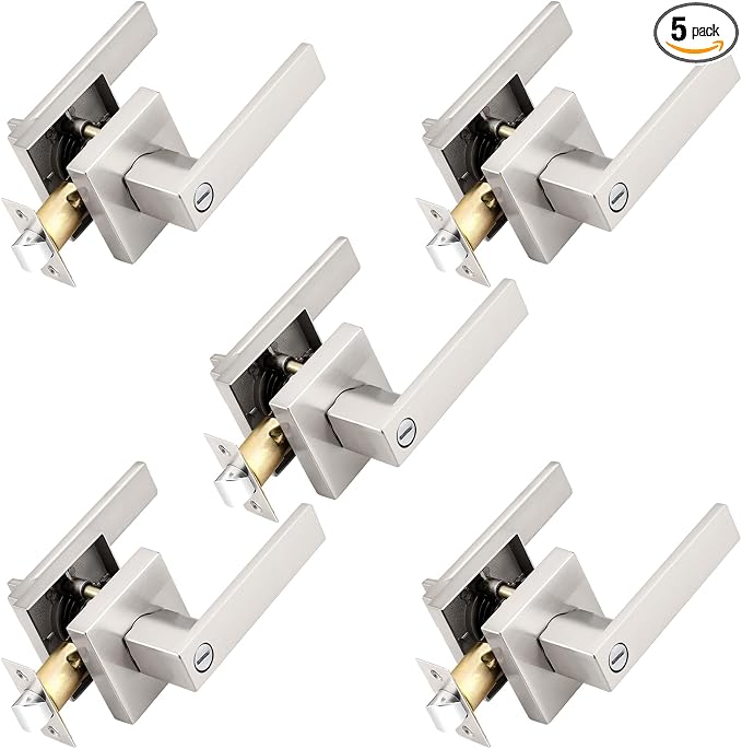 Probrico Interior Brushed Nickel Door Handle, Heavy Duty, Flat Square Privacy by Probrico