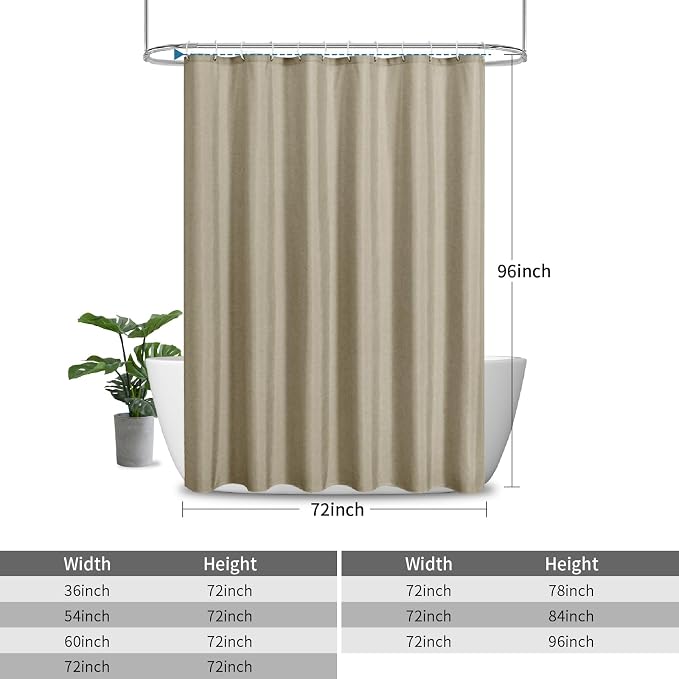 2-in-1 Waterproof Extra Long Fabric Shower Curtain or Liner, Linen Textured - Image 3