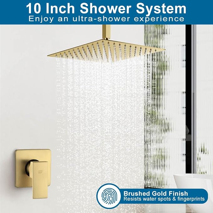 POP SANITARYWARE Ceiling Mount Shower Faucet Set Brushed Gold Bathroom Rainfall - Image 2