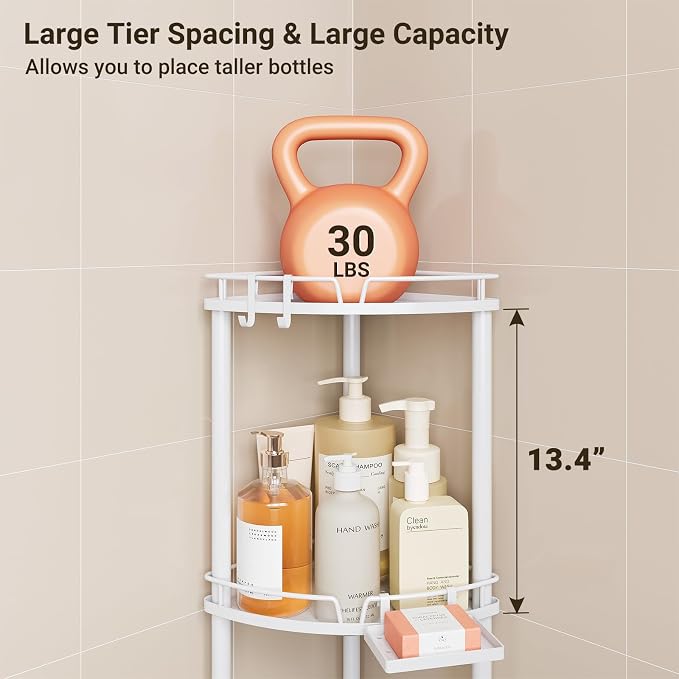 ELYKEN Corner Shower Caddy Standing, 3 Tier Rustproof Metal Shower Organizer - Image 3