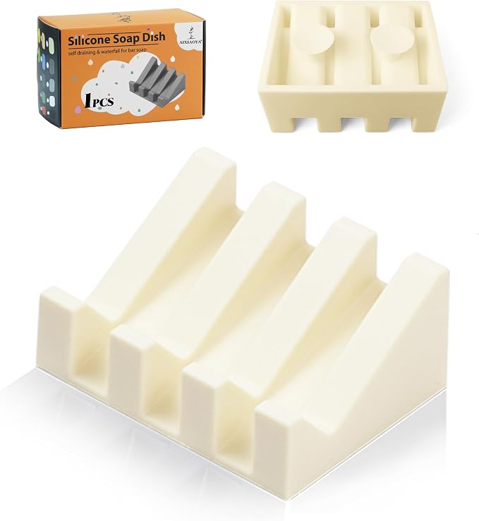 Silicone Soap Dish with Drain, Upgrade Double Suction Cups at The Bottom by AIXIAOYA