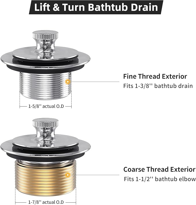 All Metal Lift & Turn Bathtub Drain Kit - Image 4