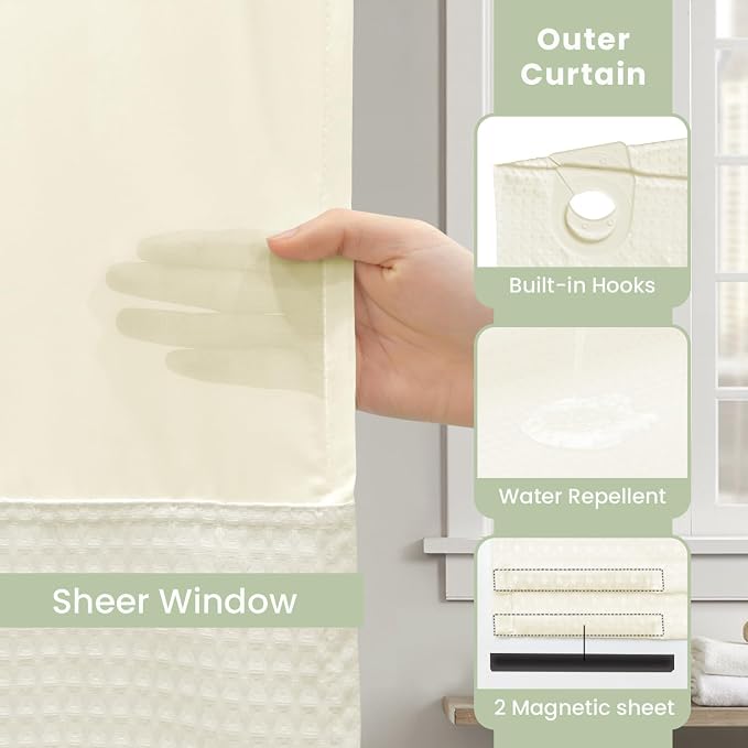 Inhousolu Extra Long No Hook Shower Curtain - Image 4