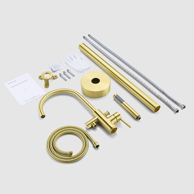 Freestanding Bathtub Faucet Tub Filler Brushed Gold Single Handle Floor Mounted - Image 7
