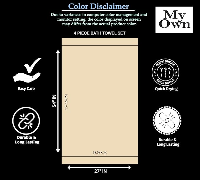MyOwn Ultra Soft 4 Pack Oversized Bath Towel Set 27x54 inches, 100% Cotton Bath - Image 6