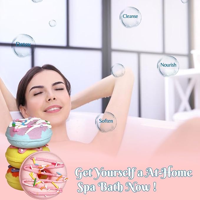 KAV Donut Bath Bombs Gift Set – 4 Piece Handmade Organic Bath Bomb Kit - Image 5
