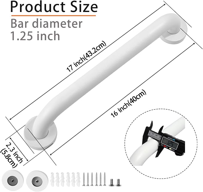 Shower Grab Bar, 2 Pack 16 Inch White Bathroom Grab Bar, 1.25" Diameter 304 - Image 2
