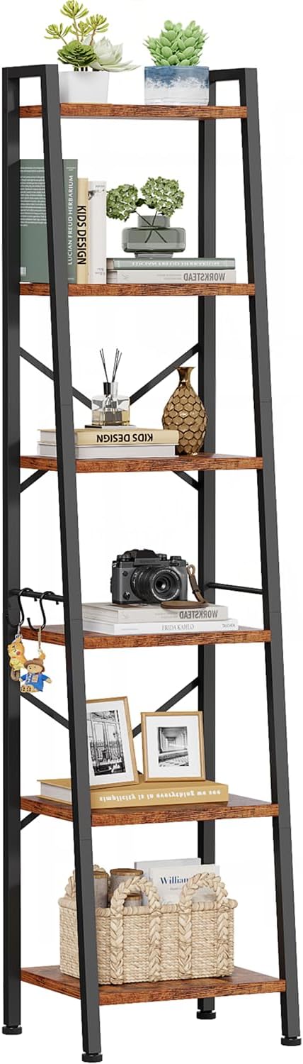 Furologee 6 Tier Ladder Shelf Bookcase, Tall Ladder Bookshelf Narrow by Furologee