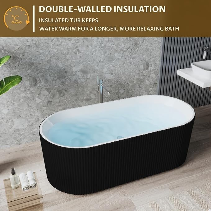 GarveeLife Freestanding Bathtubs 67 inch Black & White Acrylic Free Standing - Image 2