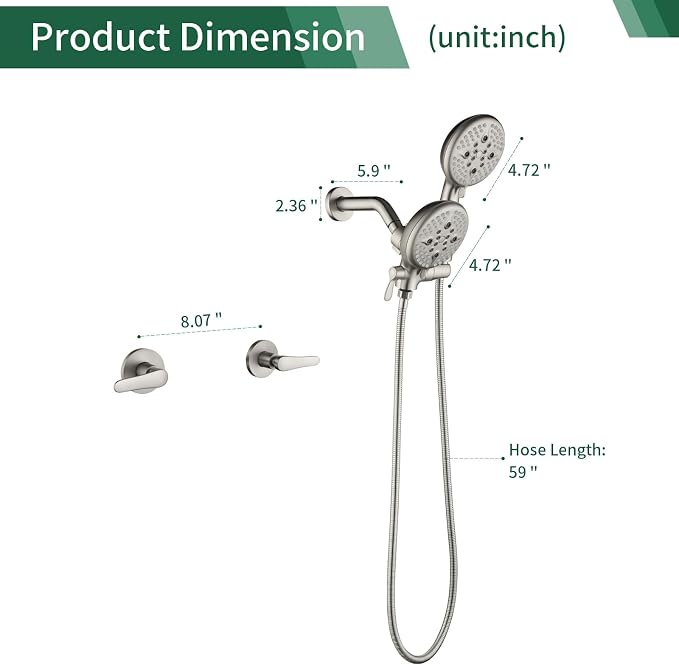 2 Handle Shower Faucet Shower System Complete 2 in 1 Shower Combo Set - Image 6