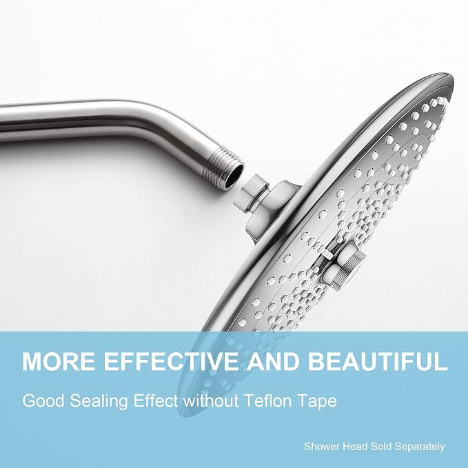 OFFO Shower Arm with Flange, 10 in Brushed Nickel Wall Mount Replacement Angle - Image 2