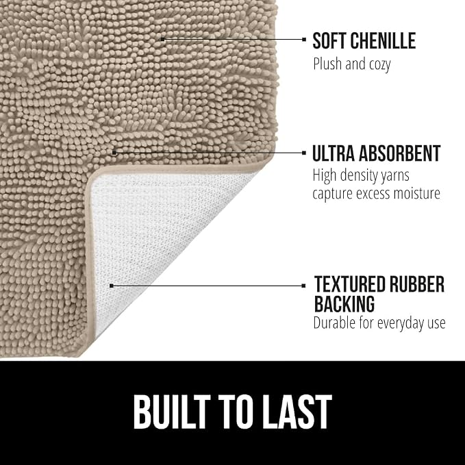 GORILLA GRIP Bath Rug Mat 44x26, Thick Absorbent Chenille, Quick Dry Microfiber - Image 2