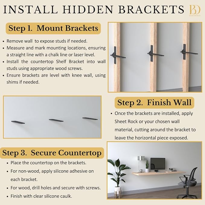 14 inch Floating Countertop Support Brackets by Balin Designs, Free hanging - Image 4