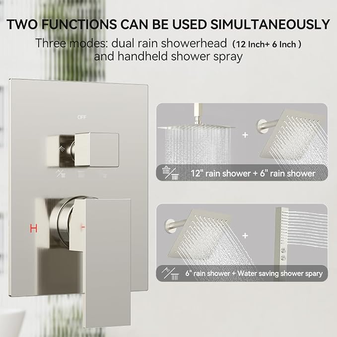 Rain Shower System Brushed Nickel, STARBATH Ceiling Mount 12'' Rain Shower Head - Image 2