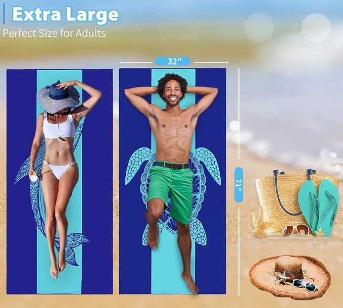 2 Pack Microfiber Lightweight Beach Towel 71"x32" Oversized Extra Large Thin - Image 3