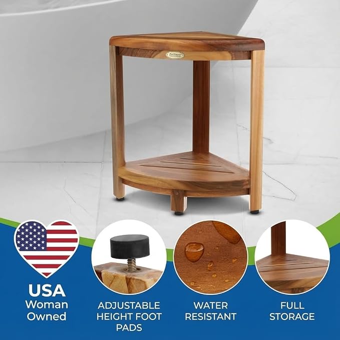 DecoTeak Teak Corner Shower Shelf – 2 Tier Waterproof Bathroom Storage - Image 3