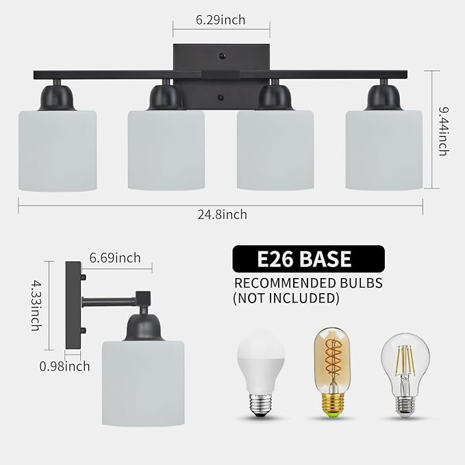 4-Light Black Bathroom Vanity Light, Light Fixtures - Image 2