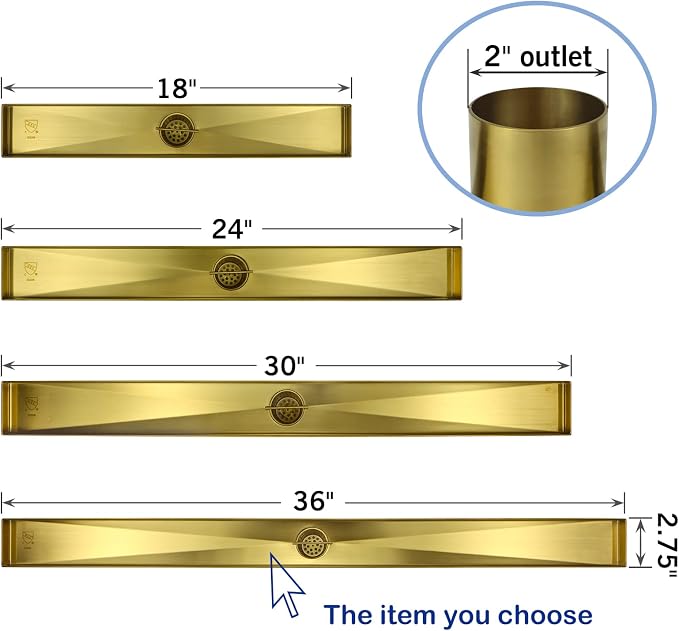 Linear Shower Drain 36", Brushed Gold Floor Drain - Image 8