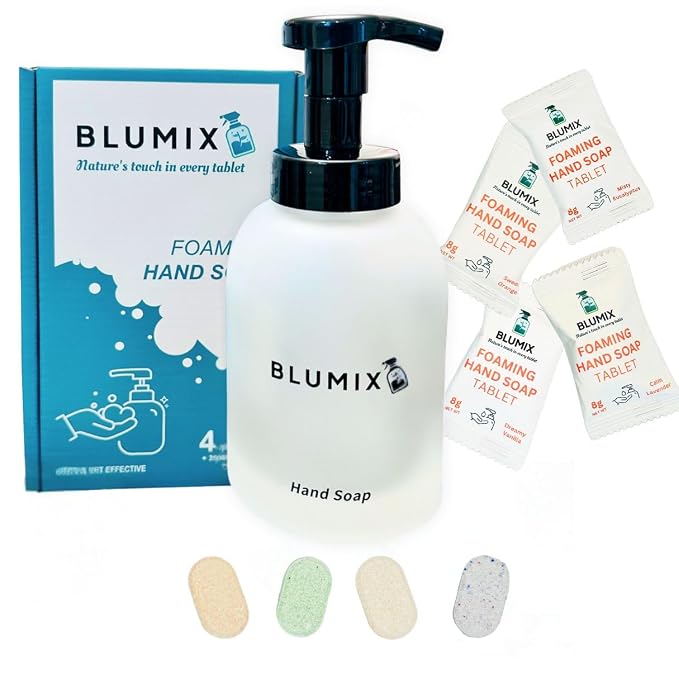 Foaming Hand Soap Starter Set – Reusable Glass Pump Bottle + 4 Scented Soap by Blumix