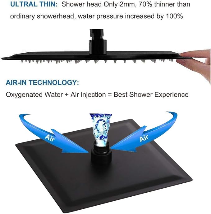 POP SANITARYWARE Matte Black Shower Faucet Set, Bathroom Rainfall Shower System - Image 4