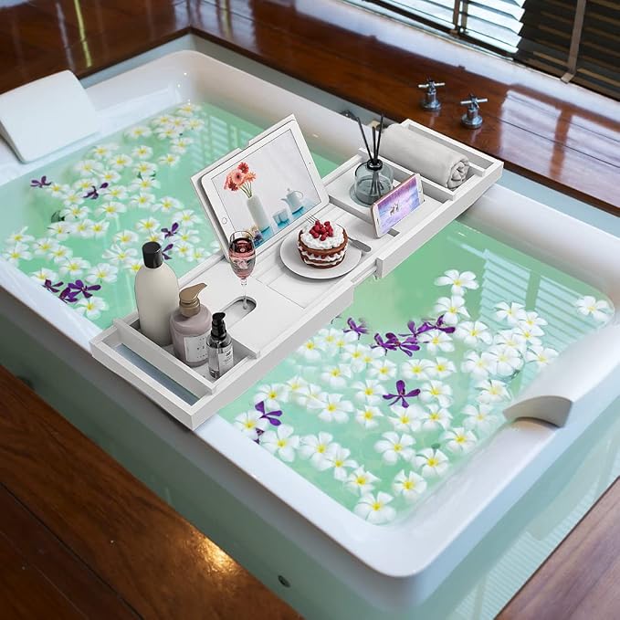 Zhuoyue Bamboo Bathtub Tray, Expandable Premium Bath Tray - Image 2